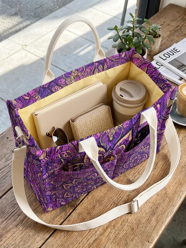 Yaëlle | Sac cabas en velours côtelé mandala violet