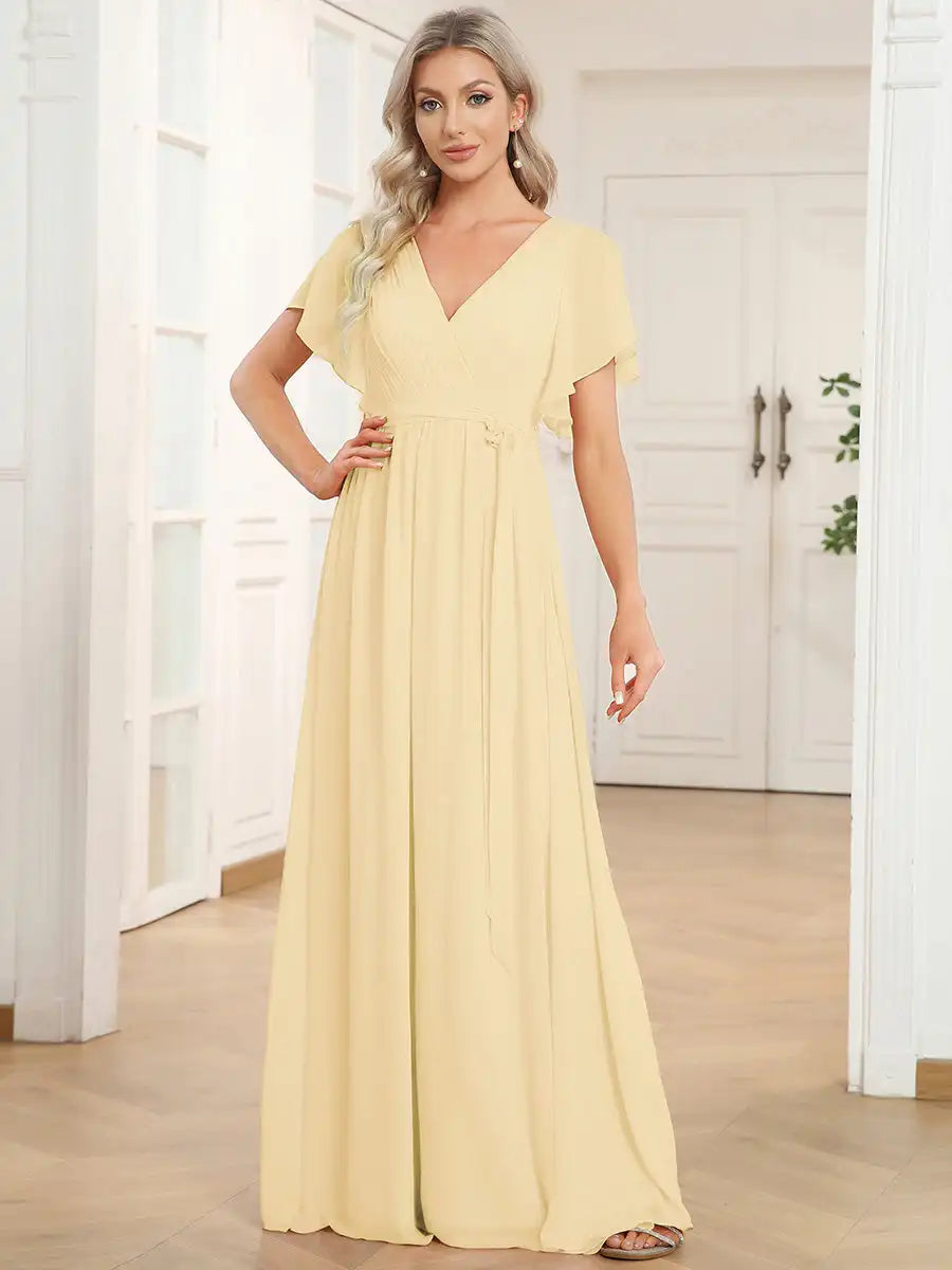 Celeste | Robe de Soirée en Chiffon à Manches Volantes