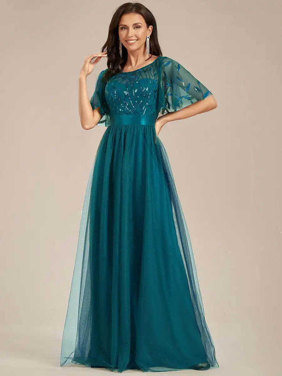 Elodie | Robe de Soirée à Manches Courtes en Sequins