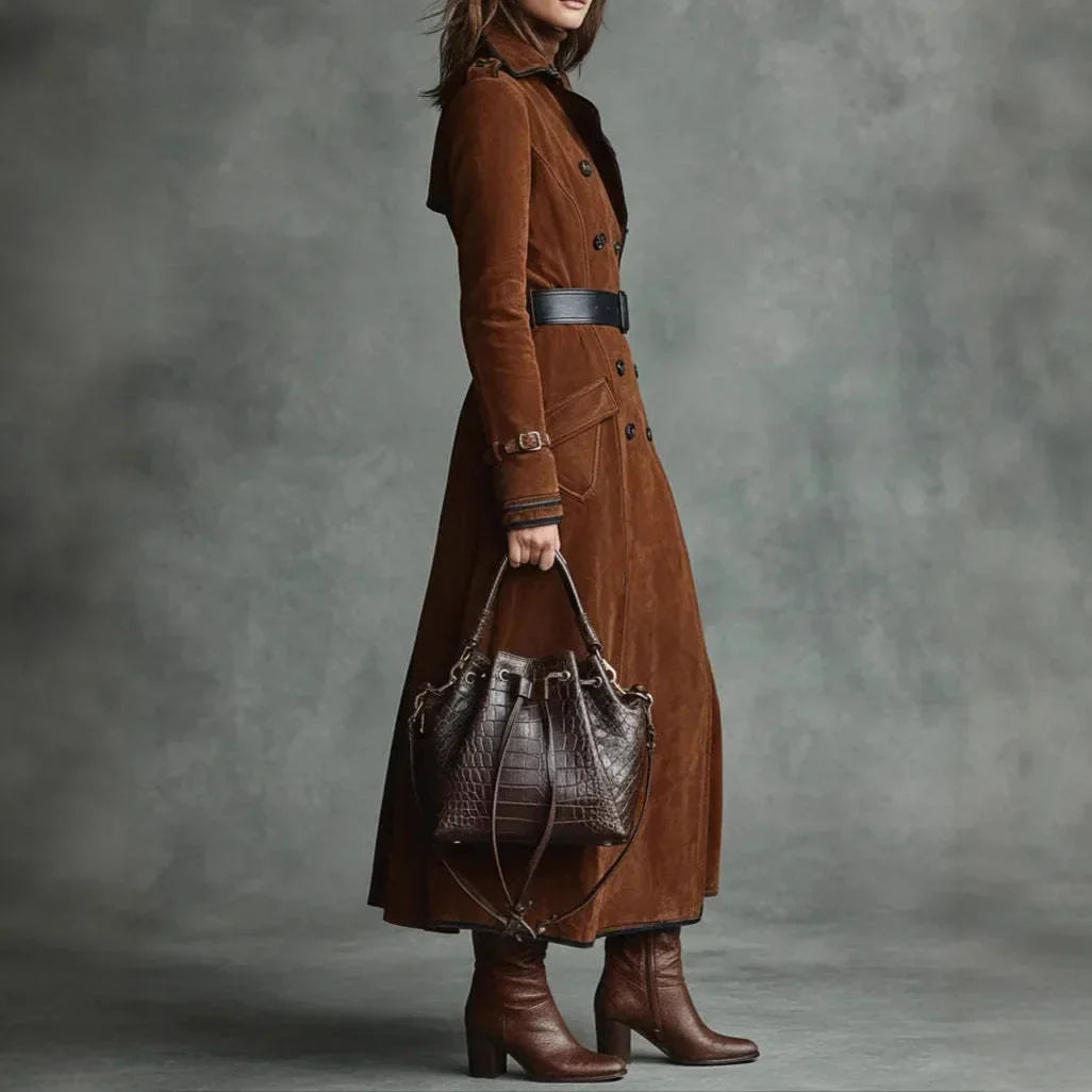 Dorine | Manteau long ceinturé effet daim