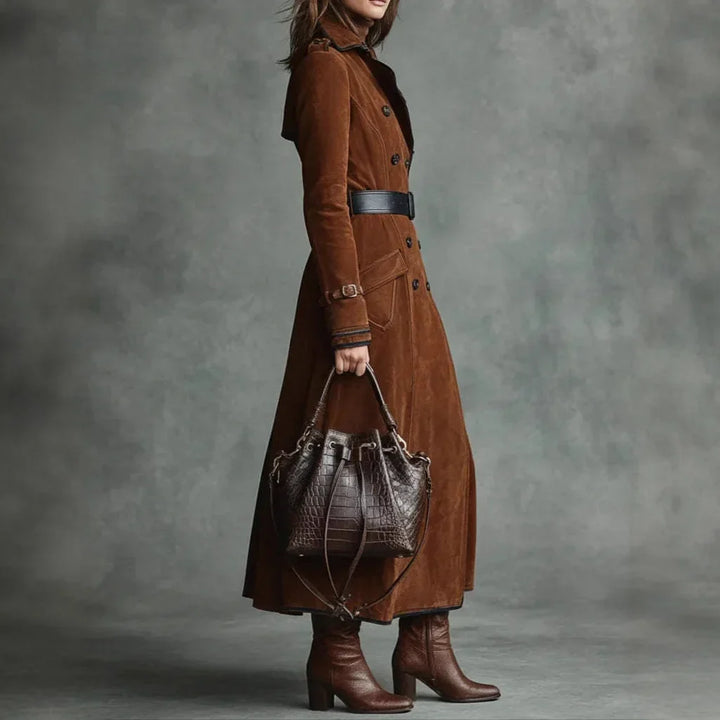 Dorine | Manteau long ceinturé effet daim
