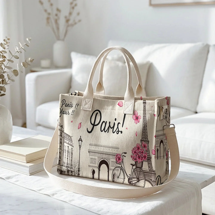 Zita | Sac cabas en velours côtelé Paris fleuri