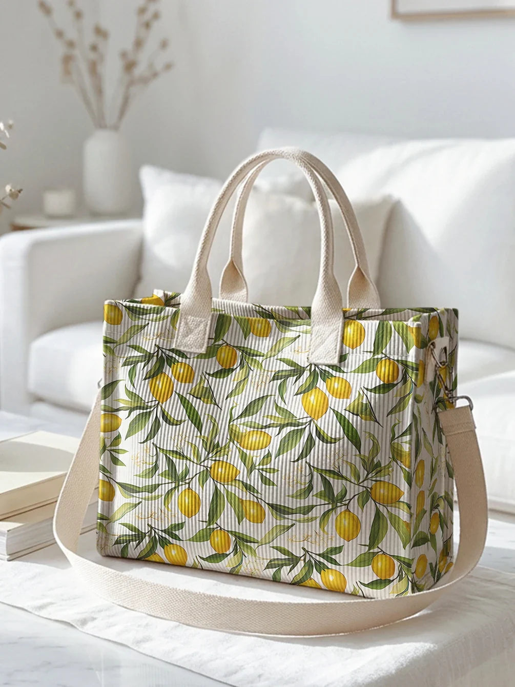 Ysaline | Sac cabas en velours côtelé citrons