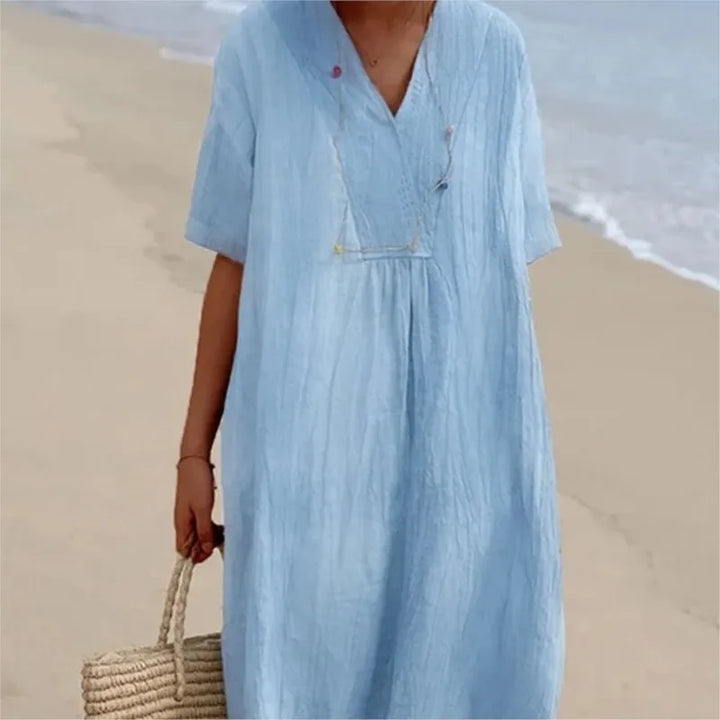 Sandra | Robe décontractée en lin texturé avec décolleté en V