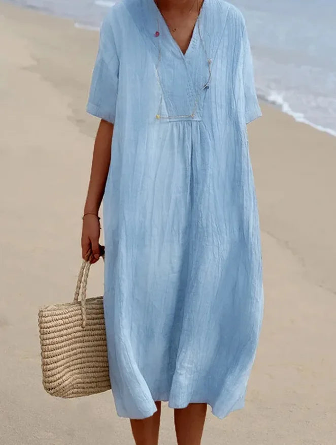 Sandra | Robe décontractée en lin texturé avec décolleté en V