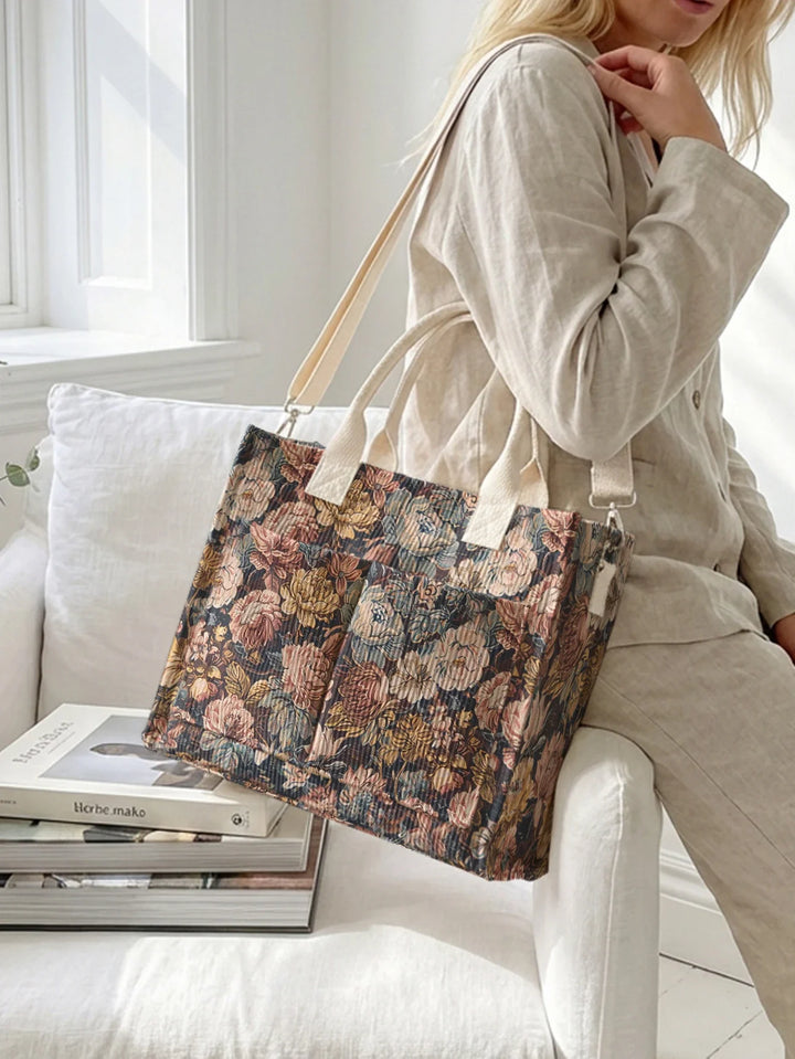 Vanina | Sac cabas en velours côtelé fleurs vintage