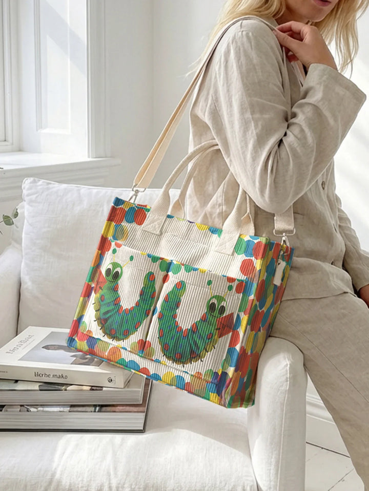 Roseline | Sac cabas en velours côtelé chenille et pois multicolores