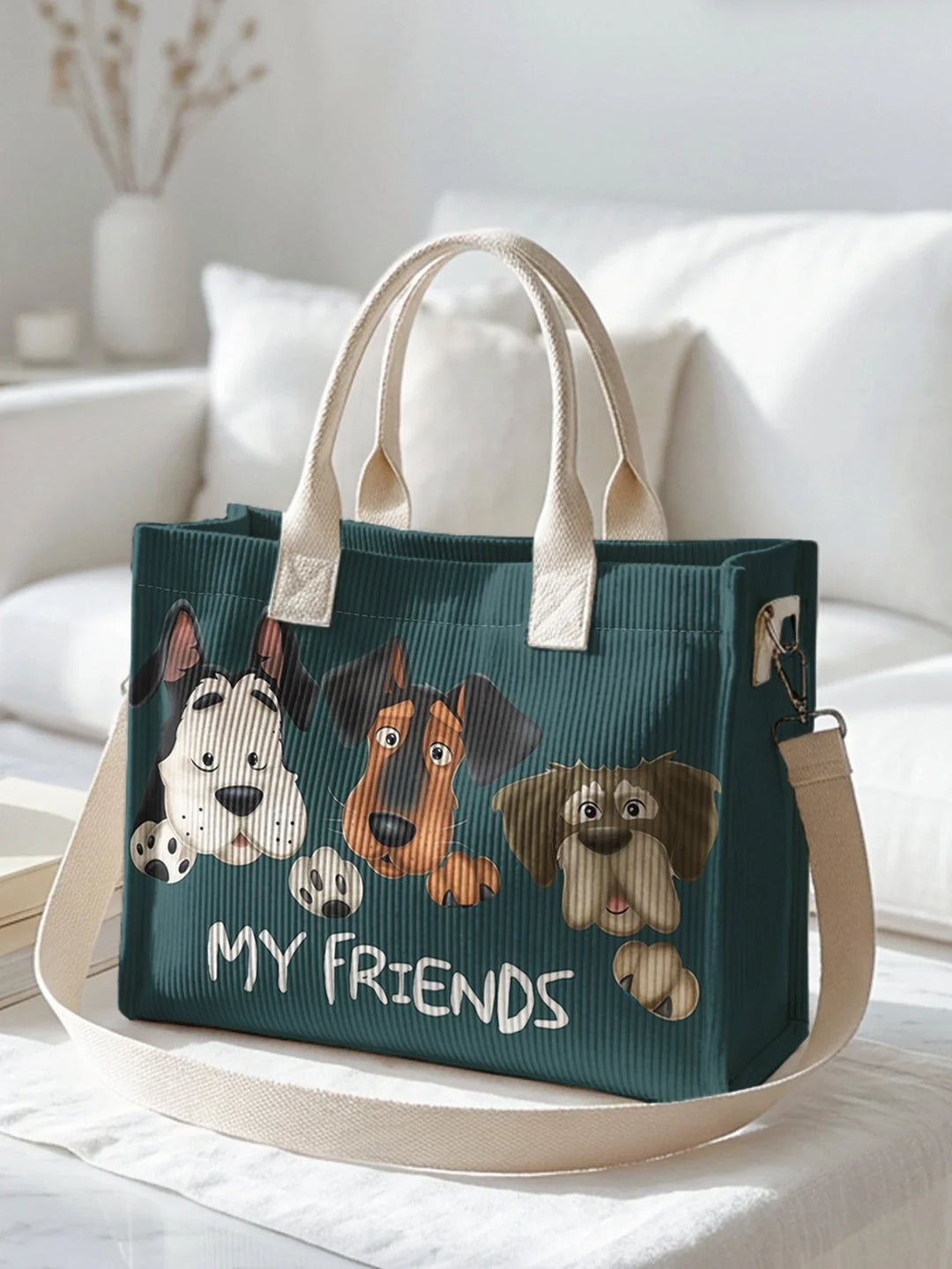 Romy | Sac cabas en velours côtelé chiens complices
