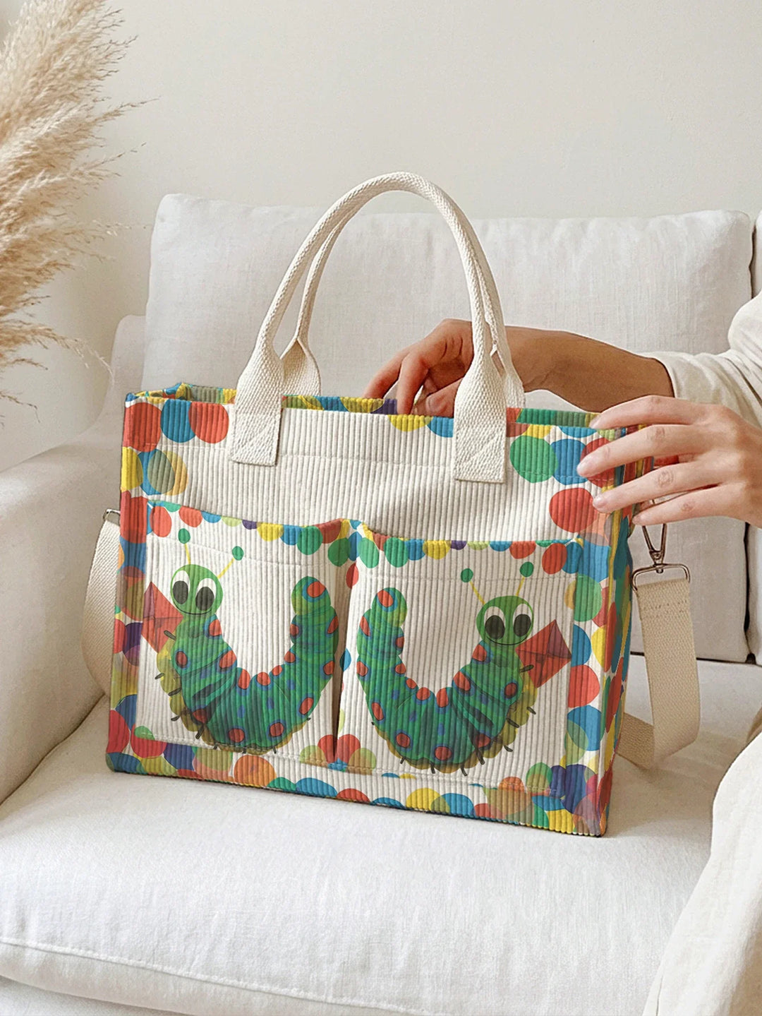 Roseline | Sac cabas en velours côtelé chenille et pois multicolores