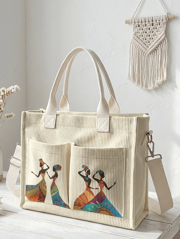 Zénaïde | Sac cabas en velours côtelé silhouettes féminines