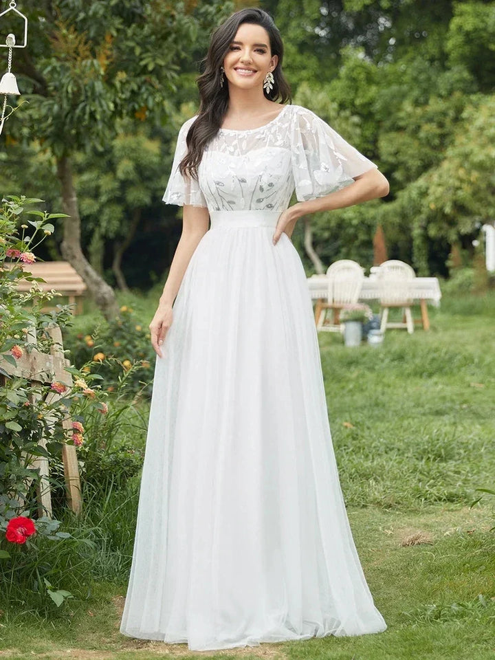 Elodie | Robe de Soirée à Manches Courtes en Sequins