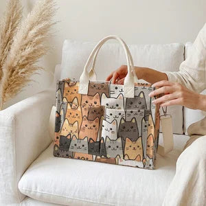 Nicolette | Sac cabas en velours côtelé bande de chatons
