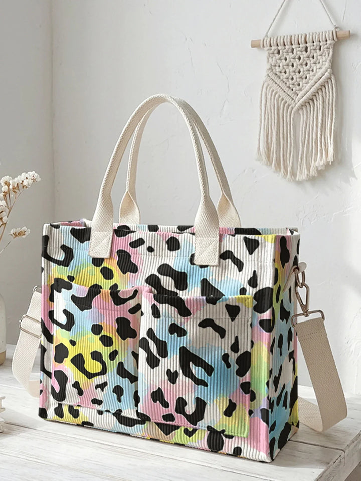 Raymonde | Sac cabas en velours côtelé léopard pastel