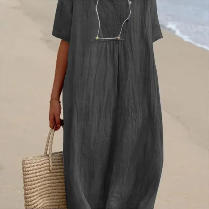 Sandra | Robe décontractée en lin texturé avec décolleté en V