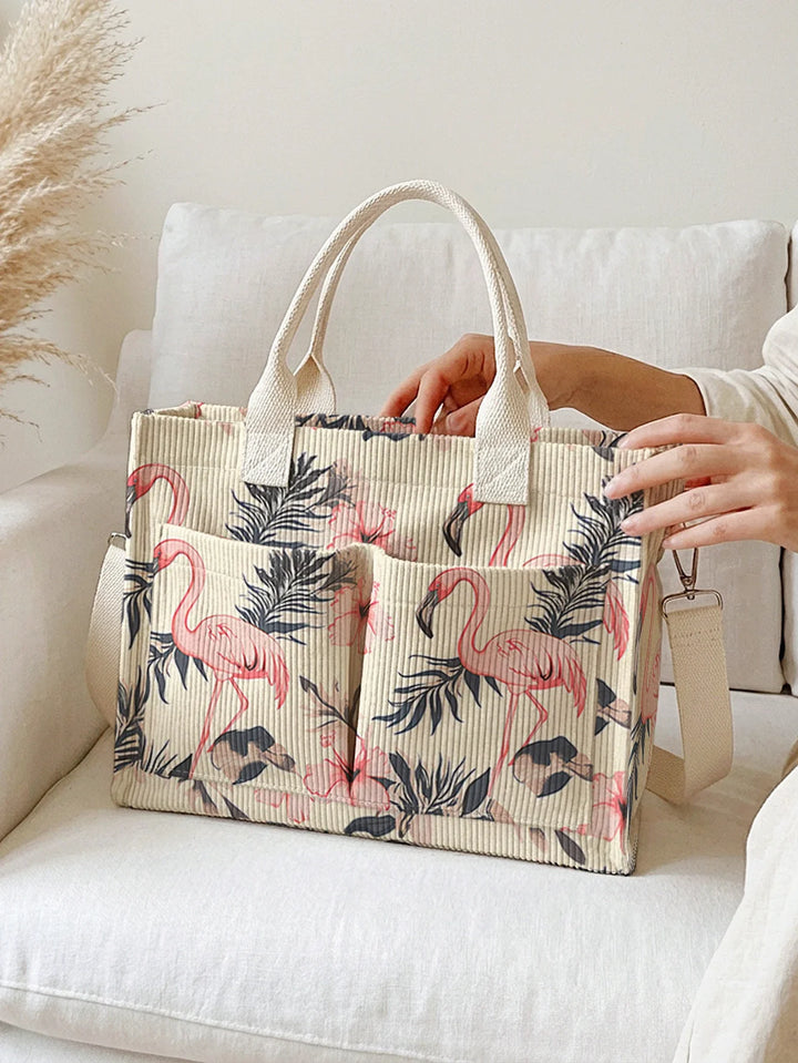 Rozenn | Sac cabas en velours côtelé flamants roses