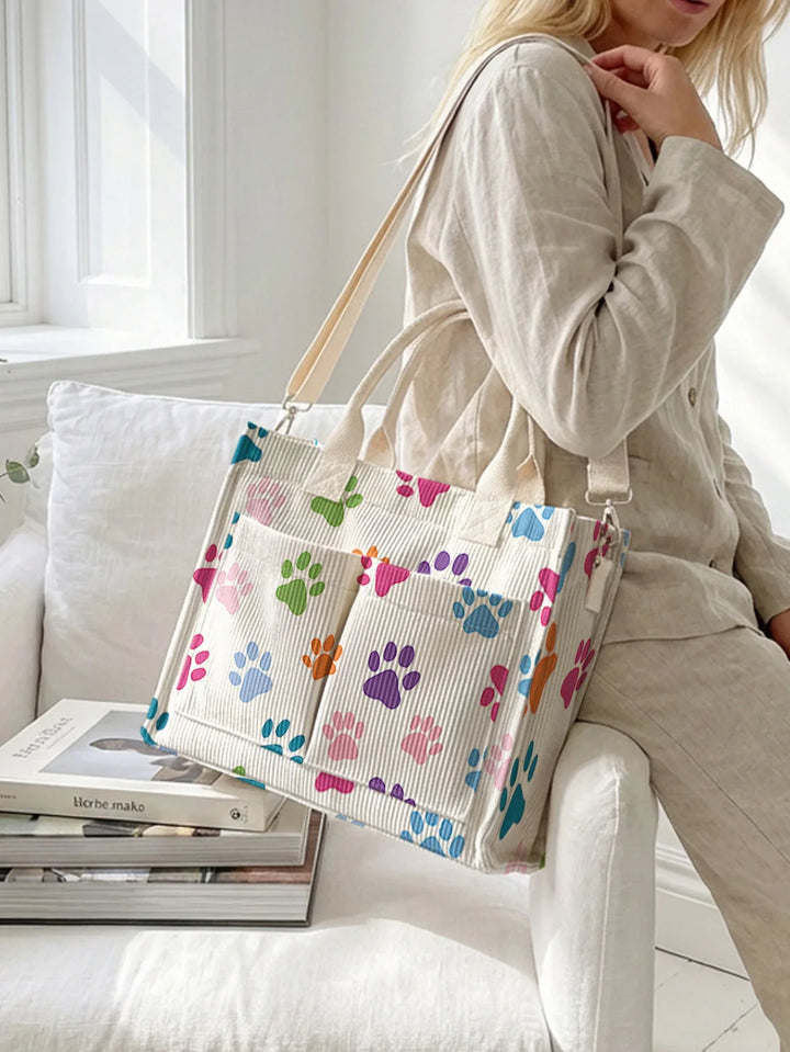 Sybille | Sac cabas en velours côtelé pattes colorées