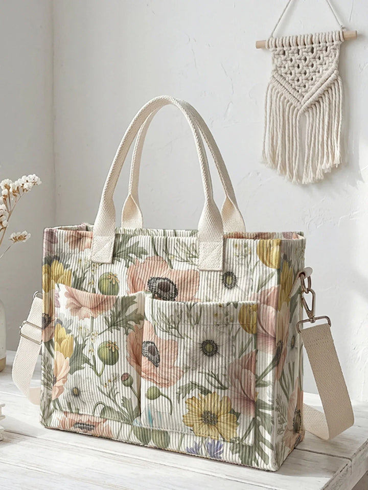 Théa | Sac cabas en velours côtelé anémones