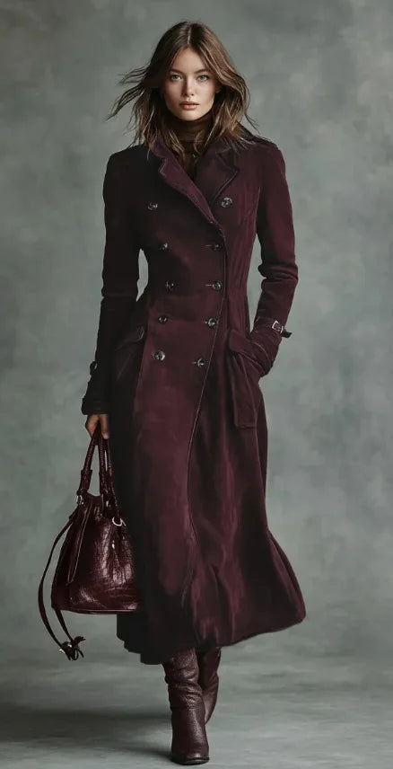 Dorine | Manteau long ceinturé effet daim