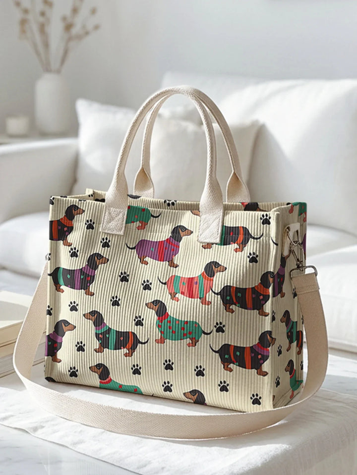 Pierrette | Sac cabas en velours côtelé teckels colorés