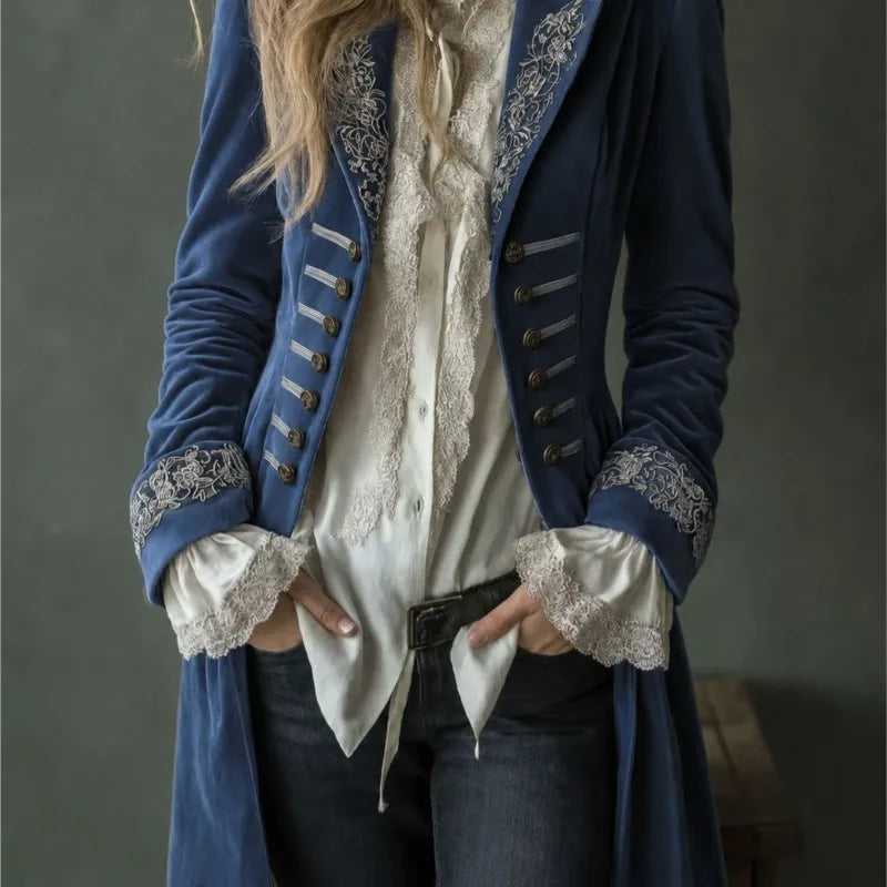 Baptistine | Veste longue brodée effet velours