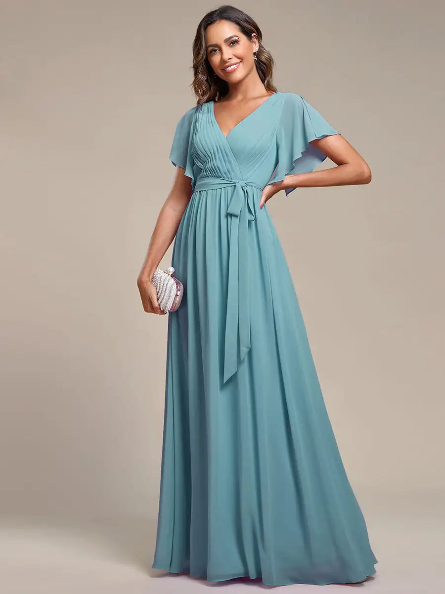 Celeste | Robe de Soirée en Chiffon à Manches Volantes
