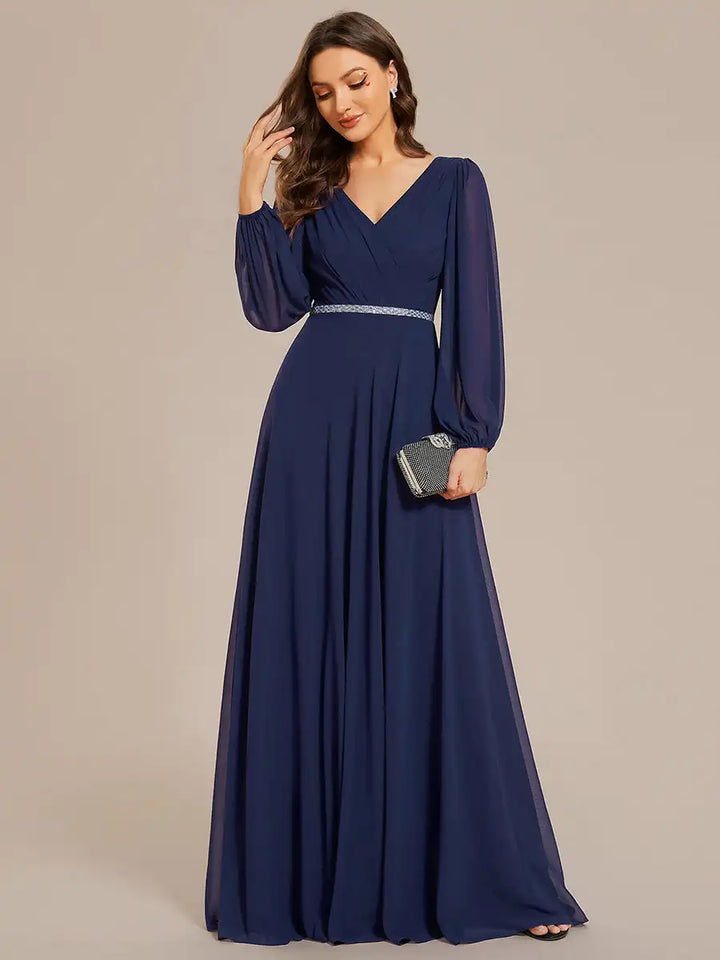Vivienne | Robe de Soirée Longue à Manches Longues en Sequins