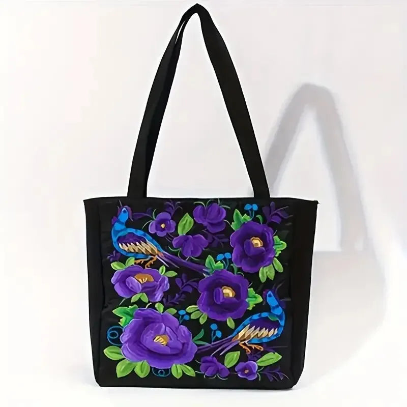 Yanis | Sac cabas brodé à motif floral, pratique et spacieux