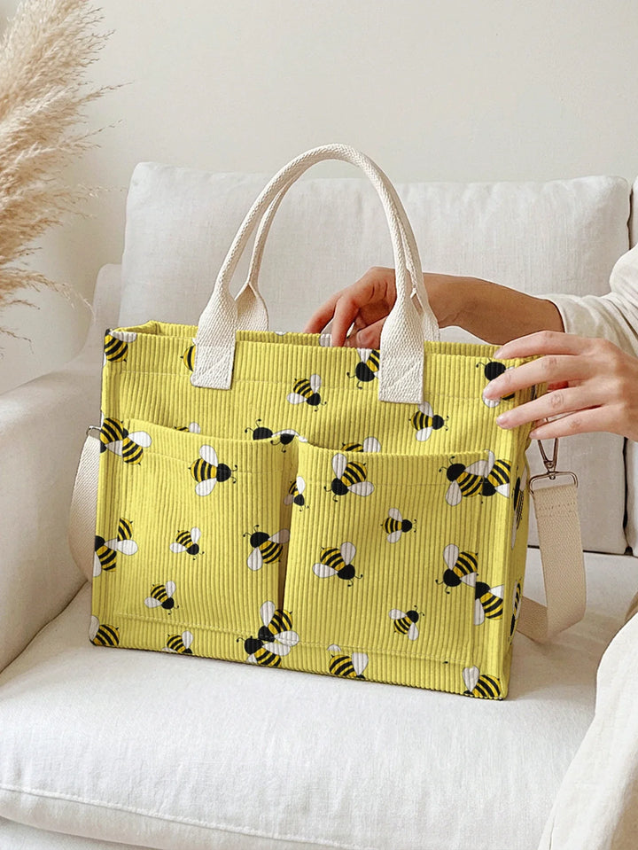Renée | Sac cabas en velours côtelé petites abeilles