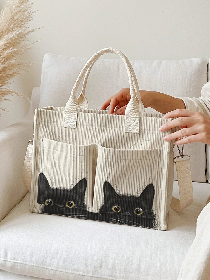 Orlane | Sac cabas en velours côtelé chats noirs espiègles