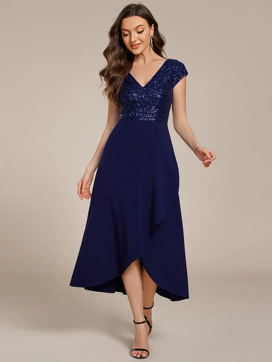 Nova | Robe de Soirée Détail Paillettes Décolleté V