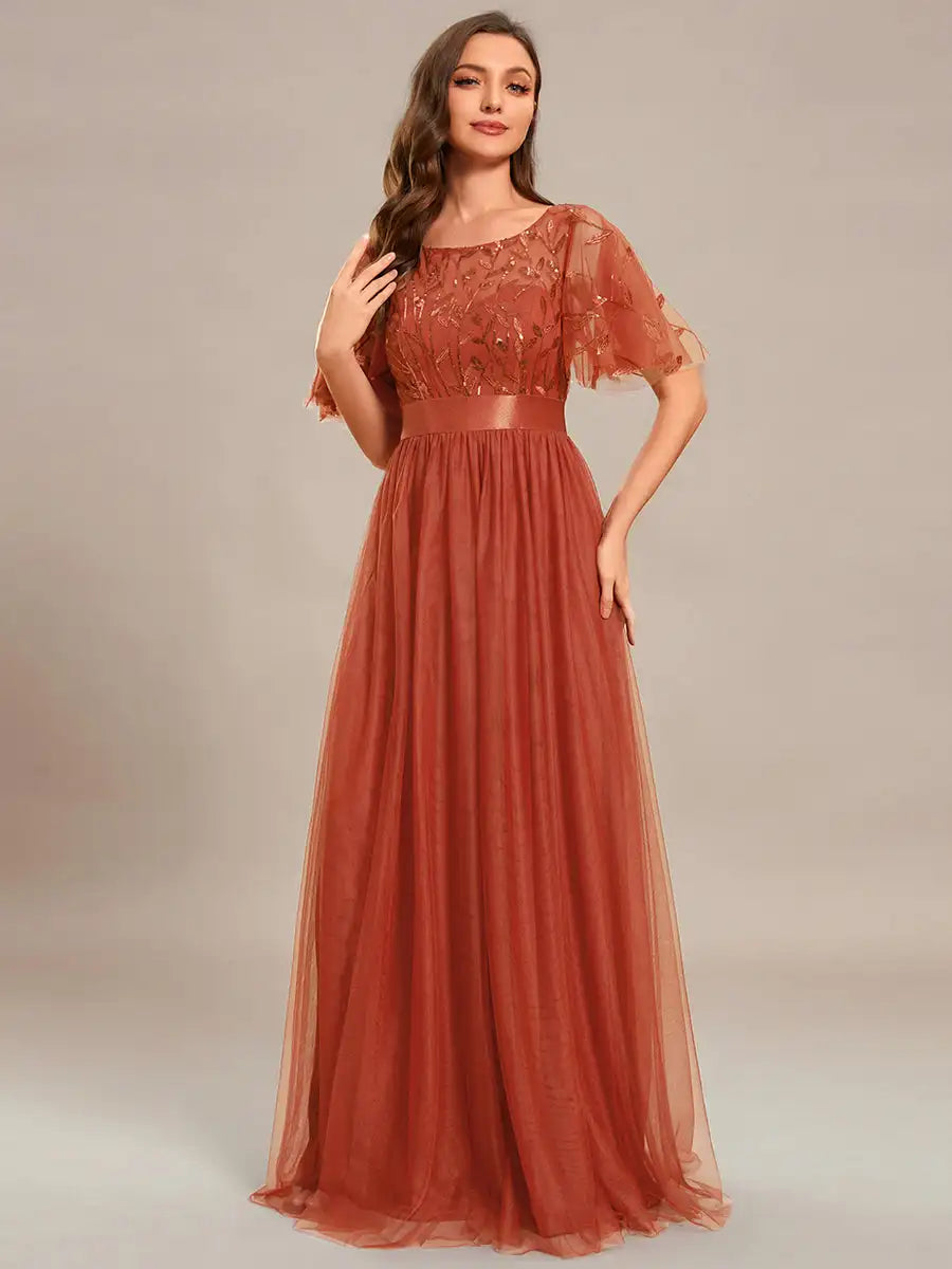 Elodie | Robe de Soirée à Manches Courtes en Sequins