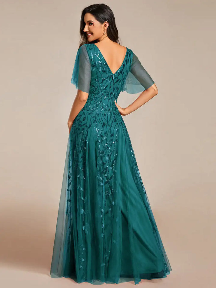 Tessa | Robe de Soirée avec Manches Volantes en Sequins