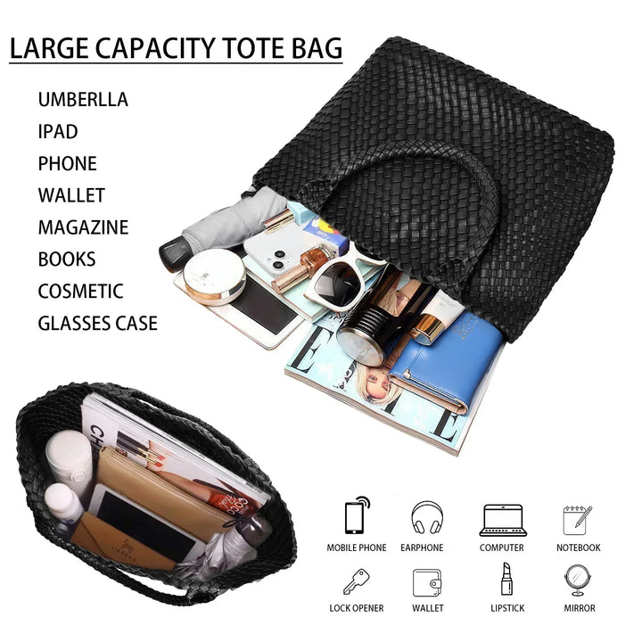 Sac fourre-tout en cuir tissé à la main Lana