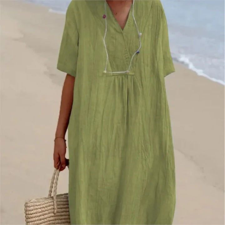 Sandra | Robe décontractée en lin texturé avec décolleté en V
