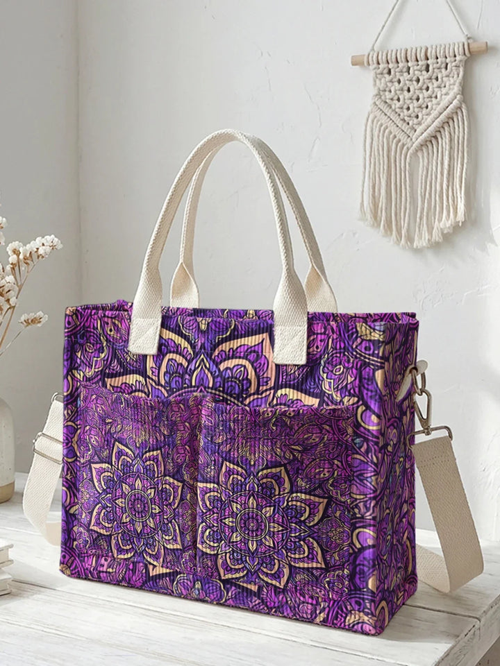 Yaëlle | Sac cabas en velours côtelé mandala violet