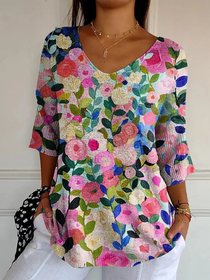 Pull en tricot imprimé floral coloré pour femmes