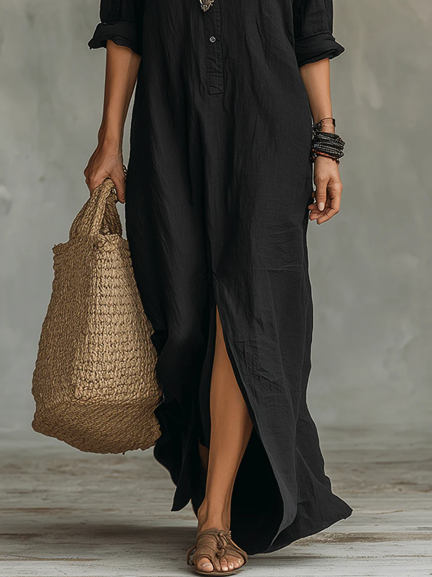 Soline | Robe Maxi Boutonnée Décontractée à Col V