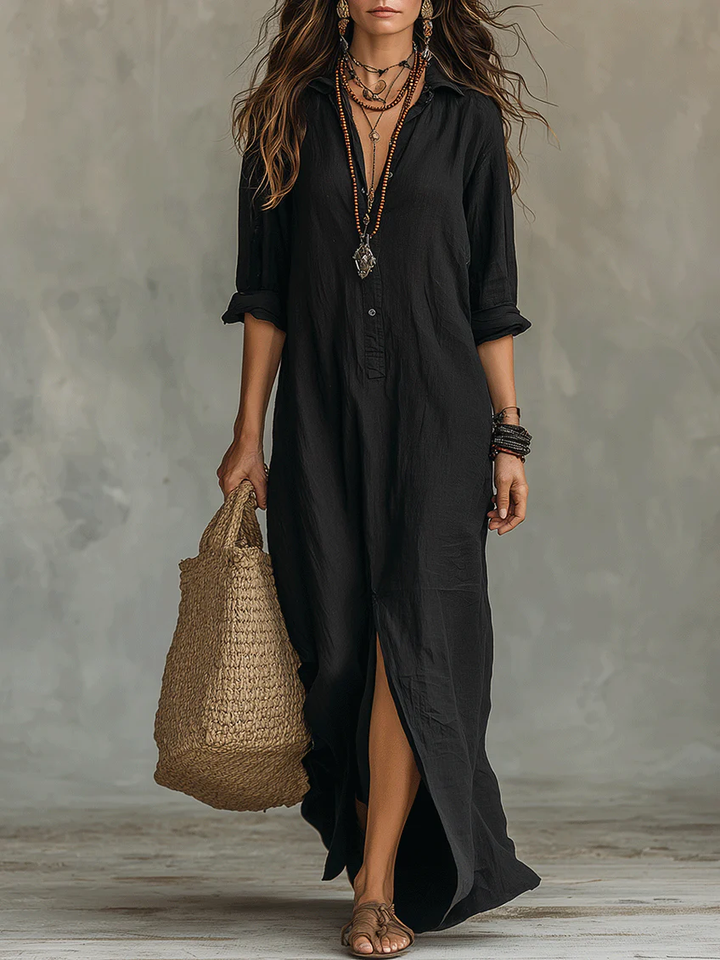 Soline | Robe Maxi Boutonnée Décontractée à Col V