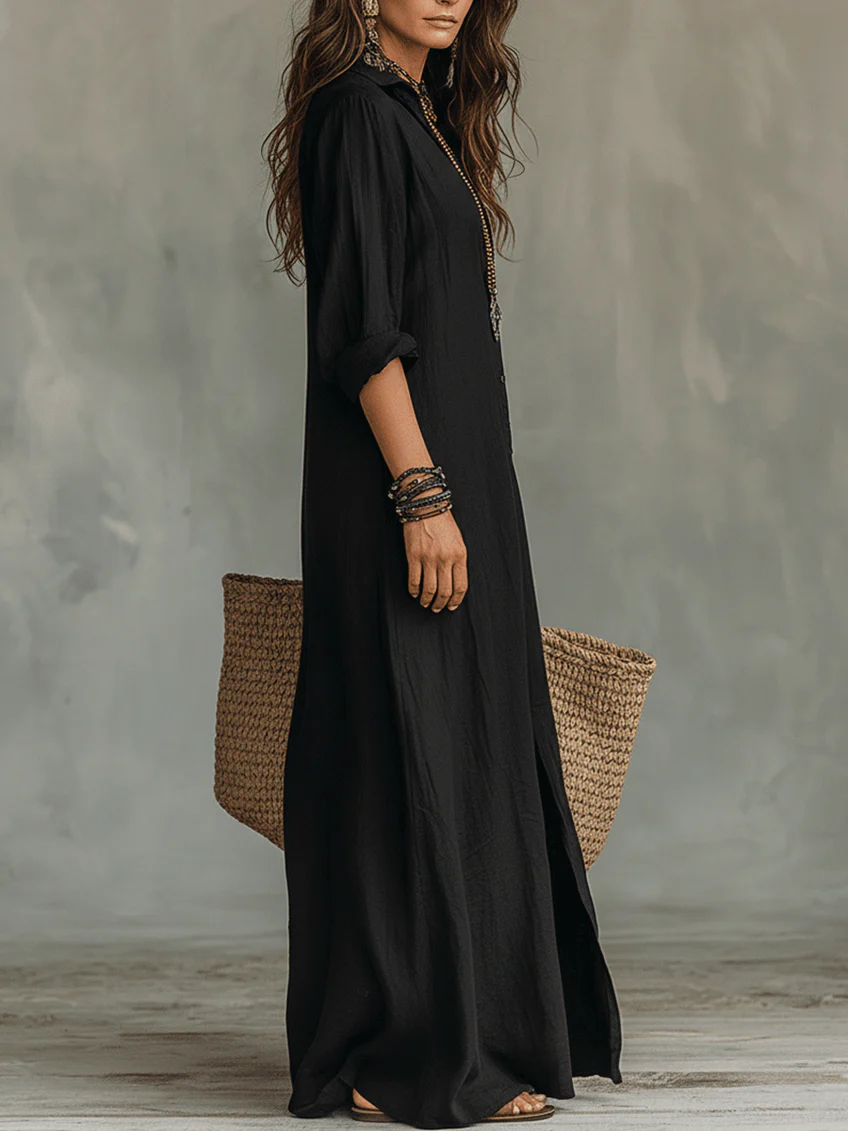 Soline | Robe Maxi Boutonnée Décontractée à Col V