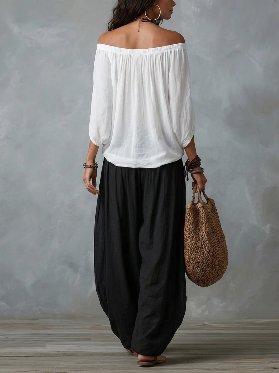 Antoinette | Ensemble top épaules dénudées et pantalon lanterne
