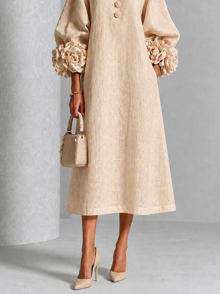 Clarisse | Robe midi à manches bouffantes et boutons fleuris