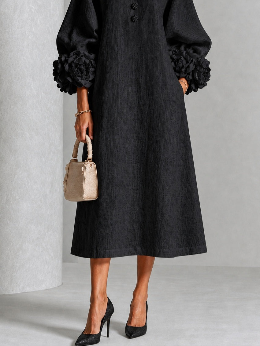 Clarisse | Robe midi à manches bouffantes et boutons fleuris
