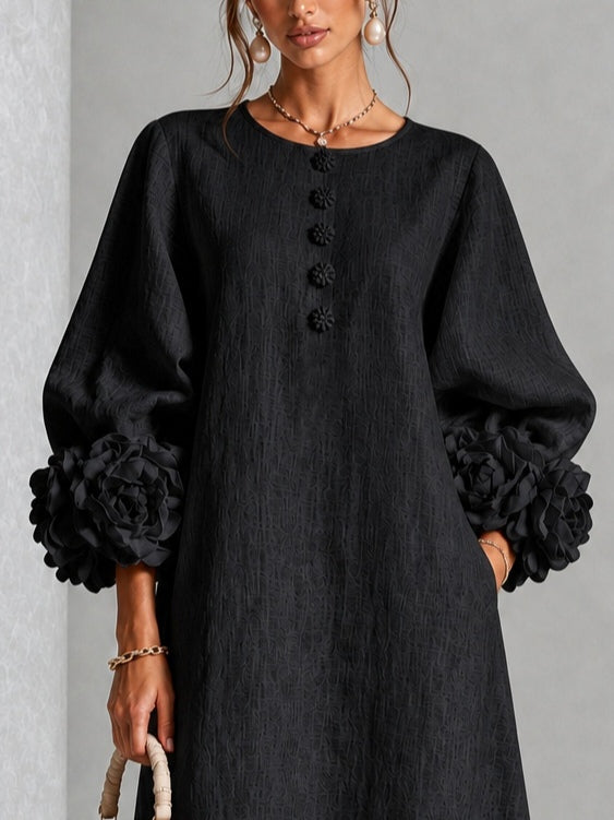 Clarisse | Robe midi à manches bouffantes et boutons fleuris