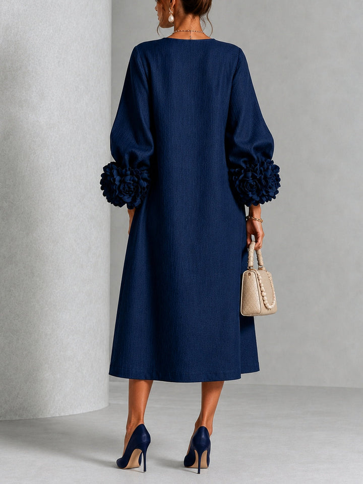 Clarisse | Robe midi à manches bouffantes et boutons fleuris