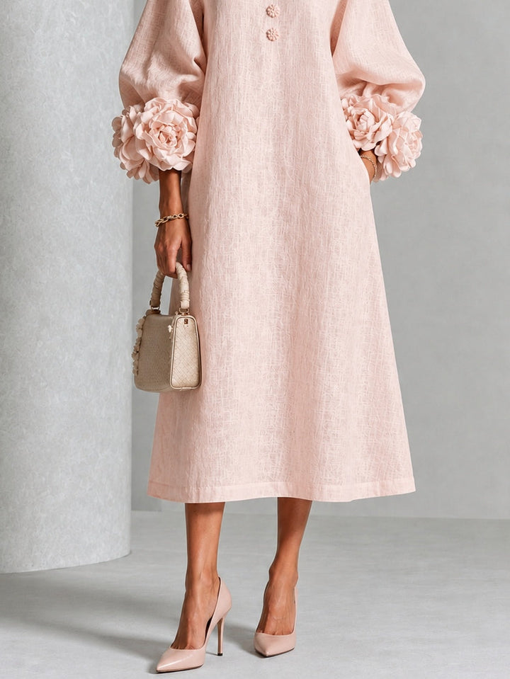 Clarisse | Robe midi à manches bouffantes et boutons fleuris