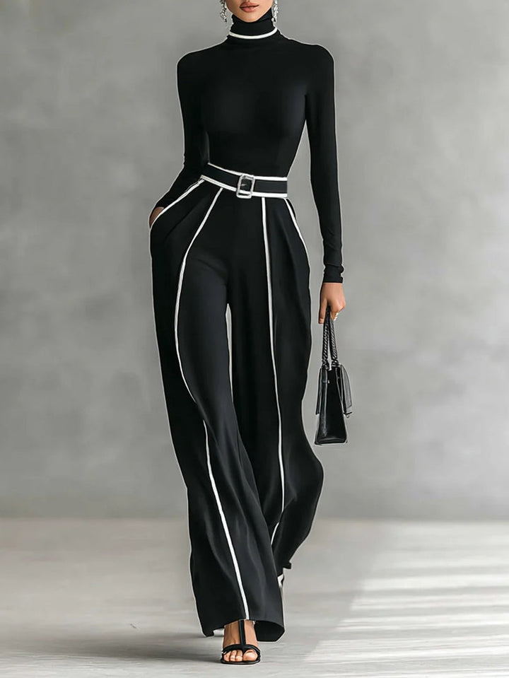 Clotilde | Ensemble Élégant à Col Montant et Pantalon Large