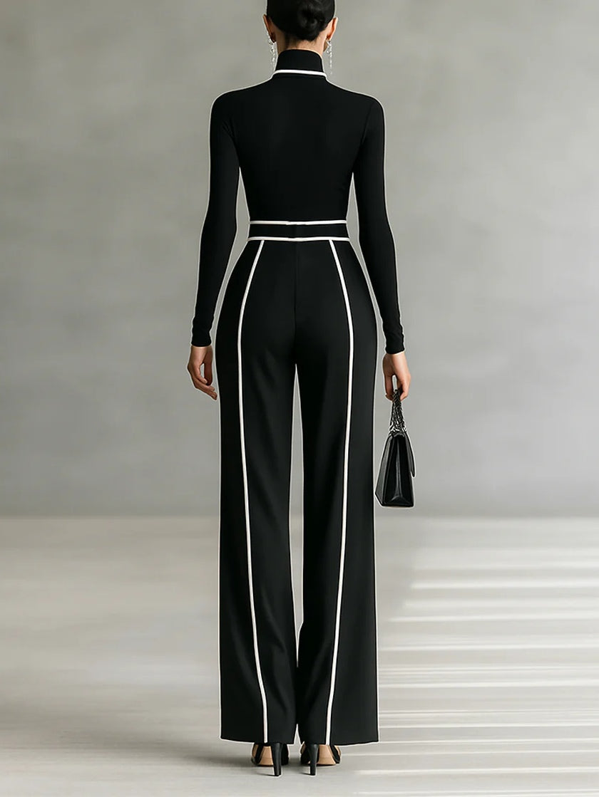 Clotilde | Ensemble Élégant à Col Montant et Pantalon Large
