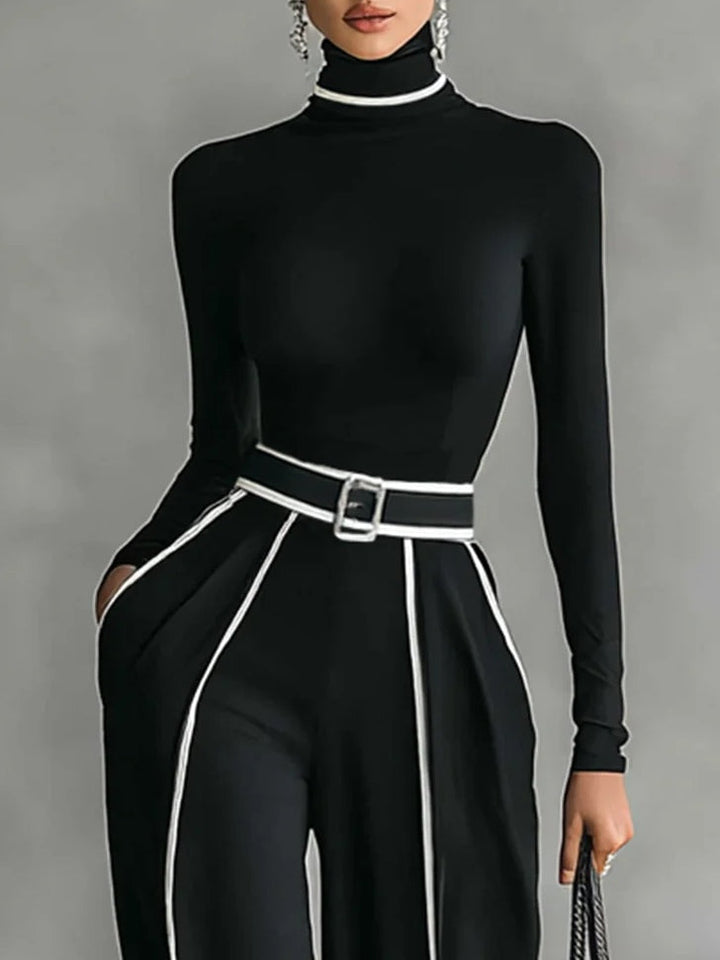 Clotilde | Ensemble Élégant à Col Montant et Pantalon Large