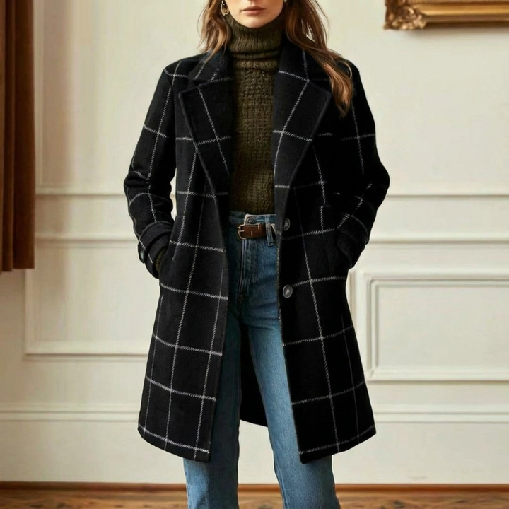 Clémentine | Manteau long à grands carreaux et revers