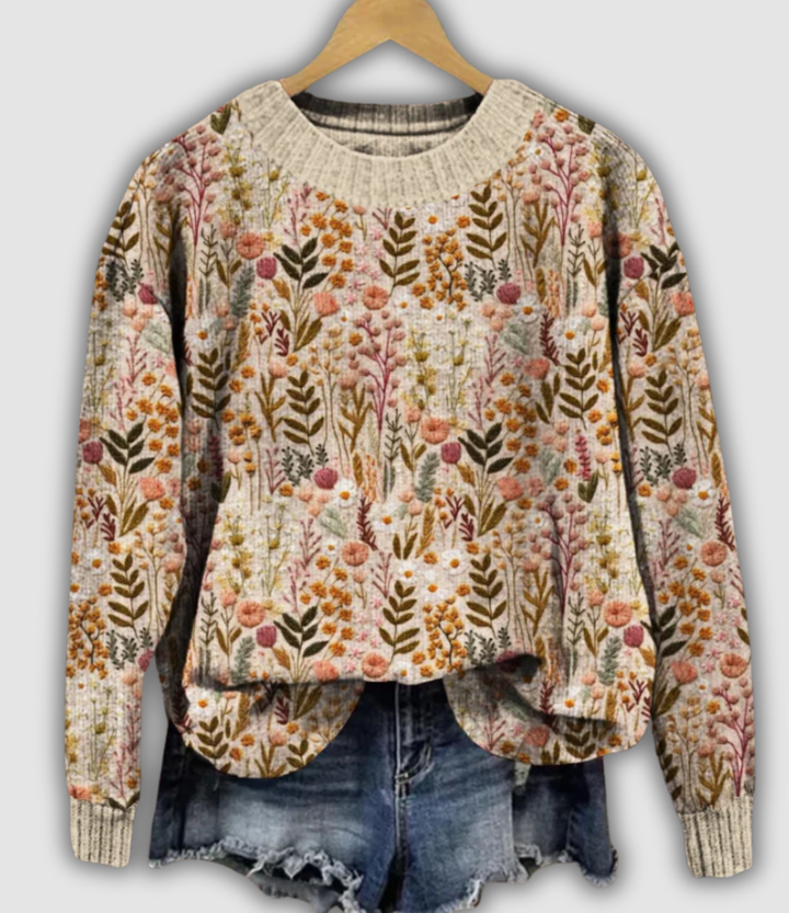 Ambelline | Pull à fleurs des champs effet brodé